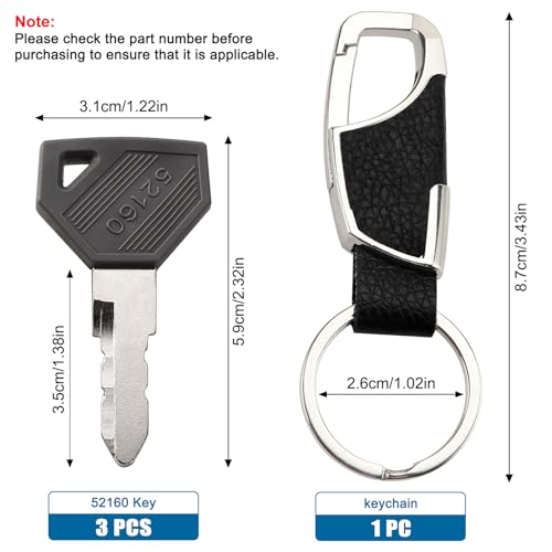 VooGenzek 3 PCS 52160 Lgnition Starter Key, Construction Machines Key, Universal Lgnition Switch Spare Keys, with Keychain, Compatible with Yanmar John Deere Models 198360-52160