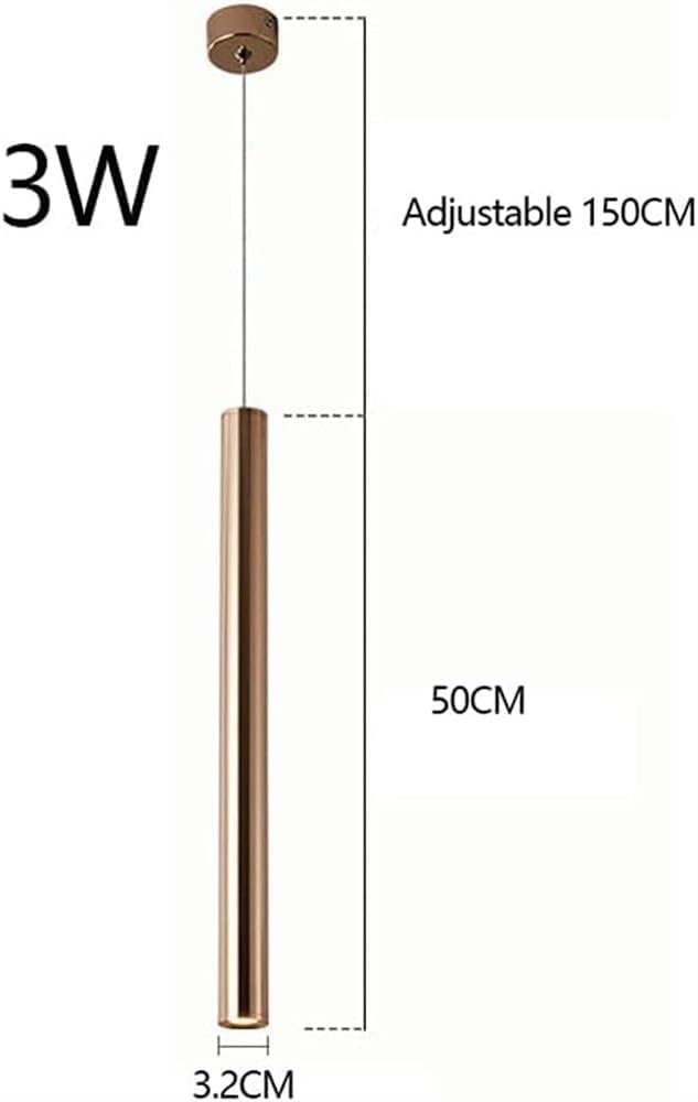Nordic Gold Aluminium Długa lampa wisząca, regulowana, idealna do sypialni lub stolika nocnego. Oświetlenie wewnętrzne z ciepłym białym światłem 4000K, długość 50 cm