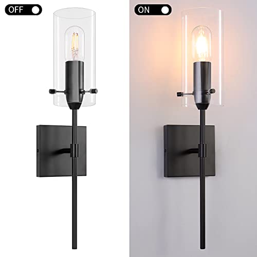 Zsmihdoh Black Wall Sconces 1-Light, Bathroom Vanity Light Fixtures Over Mirror, Indoor Sconces Vanity Wall Light With Clear Glass Shade For Bedroom Living Room Hallway Bathroom Vanity, E26 Base #TOP4