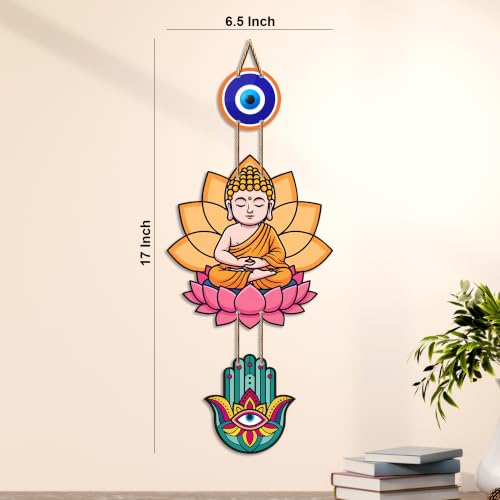 Image of Artvibes Buddha Lotus Wall Hanging with Evil Eye and Hamsa Hand | Spiritual Meditation Decor for Positive Energy & Mindfulness | Decorative Hanging for Living Room | Yoga Room and Entrance (WH 8593N)