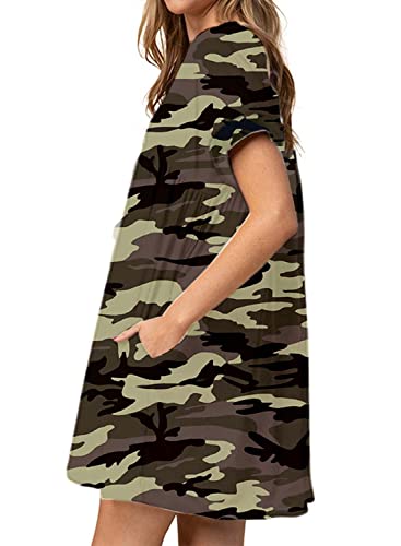 Image of Jayscreate Women's Baby Doll Dress Summer Casual Tunic Pleated Flowy Swing Short Sleeve Black V Neck Mini Dress