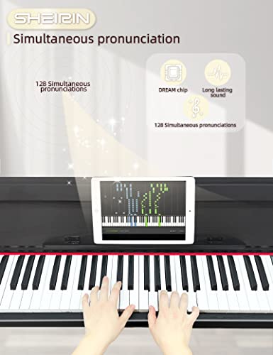 SHEIRIN digital piano 88 key weighted stand cover hammer action electric keyboard pedal full size home professional musical beginners adults instrument self playing MIDI SR-CH80(black) - Thumbnail 5
