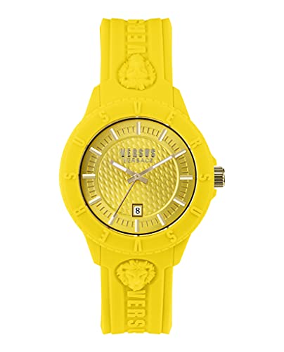 Versus Versace Relógio masculino Tokyo. Relógio esportivo com função de data. Pulseira de silicone ajustável. Inclui bolsa de presente de viagem., Amarelo, OS, Versus Versace | Tóquio
