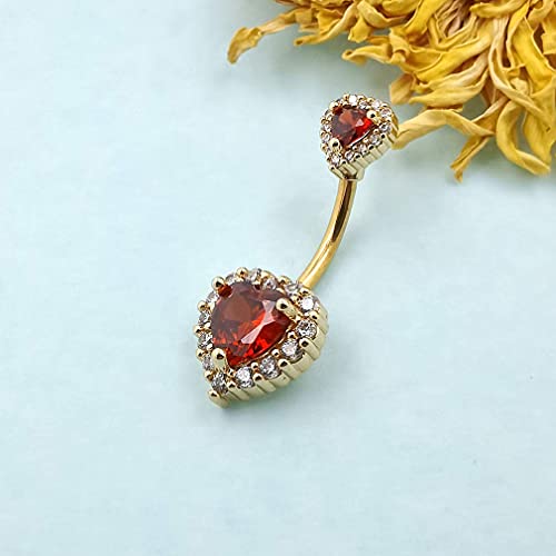 Excepro 14G(1.6mm) Double Heart Cubic Zirconia Navel Belly Button Ring 316L Surgical Steel Piercing Barbell Body Jewelry4