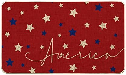 Red Stars 4th of July Doormat, Home Decor Patriotic Liberty Low-Profile Switch Rug Door Mat Floor Mat for Indoor Outdoor 17x29 Inch