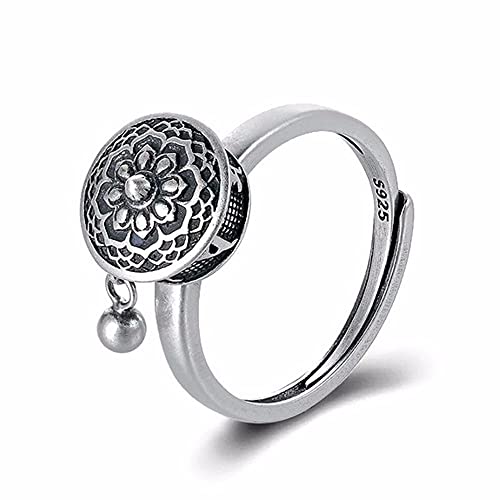 Baitu Women's Band Ring Rotating Rings Buddhist Tibetan Prayer Wheel Ring Lotus Floral Ring Mantra Ring Lucky Finger Ring Retro Ethnic Style