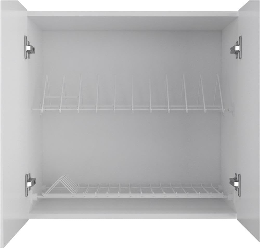 Tuhome Portofino 150 Wall Cabinet with Double Doors, Two External Shelves, Two Interior Shelves, Built-in Dish Rack