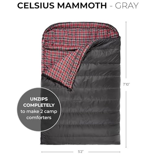 Teton Mammoth Queen Size Double Sleeping Bag- A Warm Bag The Whole Family can Enjoy – Great for Camping, Hunting and Base Camp. Compression Sack Included