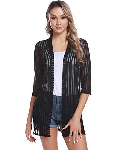 iClosam Damen Lang Bolero Sommer Casual 3/4 Ärmel Cardigan (Schwarz-Streifen, XL) Cover