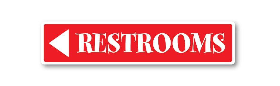 Grafkën GRX1538 Indoor/Outdoor Plastic Sign MEDIUM 18 in x 4 in: RESTROOMS. Arrow LEFT (red/white) Style 3
