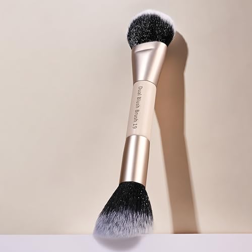 Image of Milagro Beauty Double Duty Makeup Brush 19 | Dual Ended Face Brush, Fluffy Side for Powder & Dense Side For Cream & Liquid | Ultra-Soft Vegan Bristles with Pro Finish