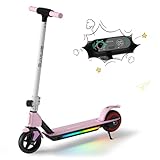 SIMATE Electric Scooter for Kids 6-14, e Kick Scooter with LED Display and Colorful Lights, Adjustable Height and Foldable, Double Brake, Gifts for Kids Girls Boys