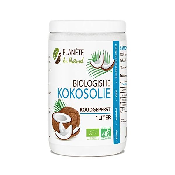 Biologische Kokosolie - 1 Liter - Geschikt voor Huid, Haar en Voeding - 100% vierge, puur en biologisch