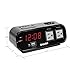 Sharp Digital Alarm Clock with 2X Power Outlets with Surge Protect and Rapid Charge USB Port - Grey Outlets