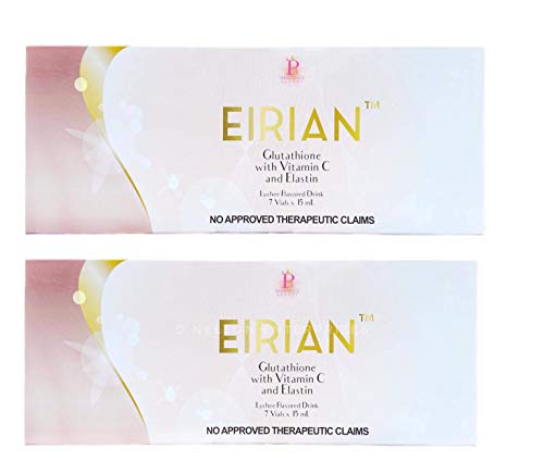 2 Pack Eirian Glutathione with Vitamin C and Elastin Lychee Flavored Drink, 14 Vials x 15ml