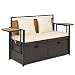 COSTWAY Gartenbank Polyrattan mit Stauraum, klappbaren Seitenablagen und Kissen, wetterfeste Truhenbank, 2-Sitzer Balkonbank, Sitzbank für Garten, Balkon, Terrasse, 120 x 51 x 82 cm (Beige)