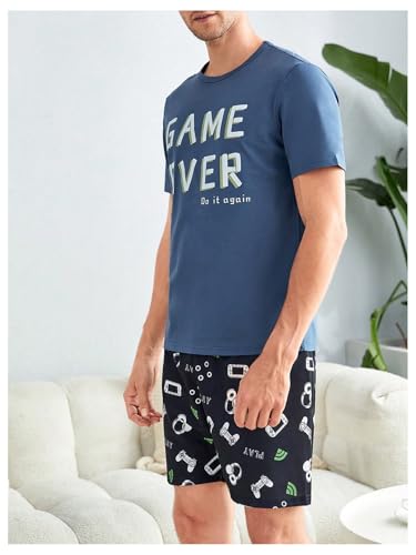 Image of Verdusa Men's Pajamas Set 2 Piece Pjs Sets Short Sleeve Letter Print Tee and Short Lounge Set