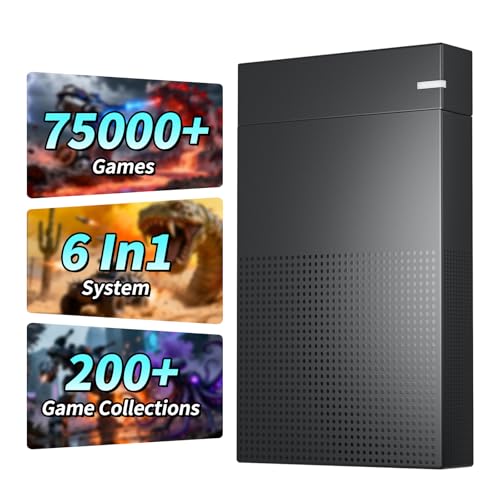 Kinhank 4TB Retro Game Hard Drive with 75000+ Games 6 In1System Retro Game Consoles Compatible with 200+Emulators Portable Game Hard Drive Disk Compatible with Win 7/8/10/11