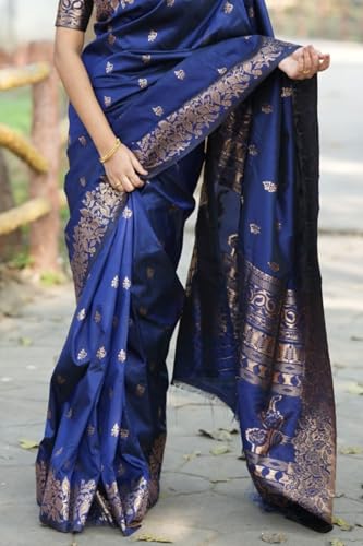 Image of SGF11 Women's Kanjivaram Pure Soft Silk Saree For Women Pure Golden Zari With Blouse Piece