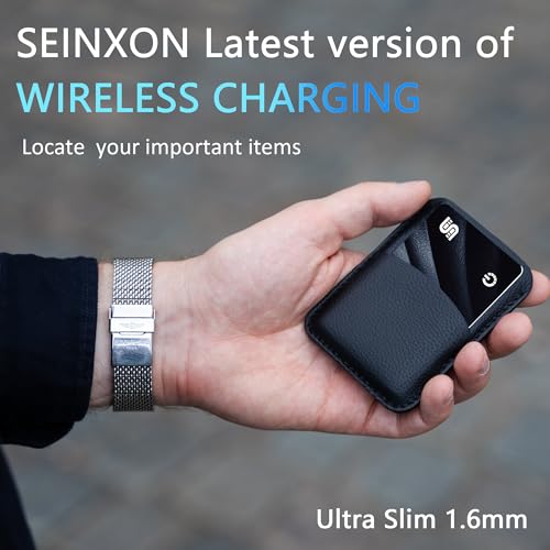 SEINXON Wallet Tracker (iOS Only) IP68 Thin Item Finder Card Luggage Located Bluetooth Works with Apple Find My APP & Network - Wireless Charger (Slim)