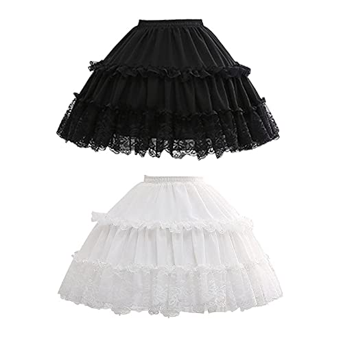 Girls Children Lolita Cosplay Short Petticoat Ruffles Floral Lace 2 Hoop Flower Girl Underskirt Slips
