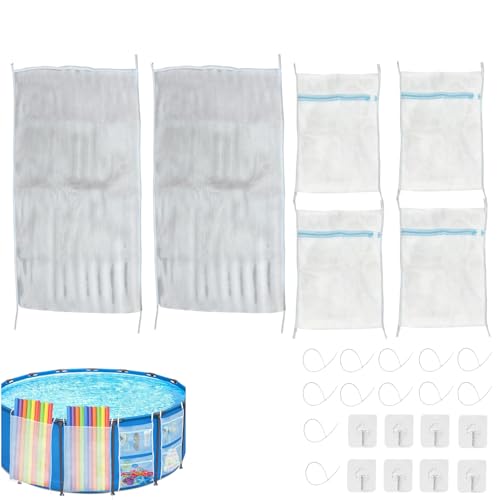 Poolside Pool Float Storage!6-Pack Pool Mesh Storage Bags for Pool Noodles,Pool Toys,Floats- Pool Accessories To Organize Your Pool Necessities!(4 Pcs Small Zipper Bags & 2 Large Opening Bag)