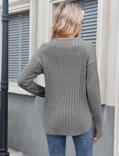 ZAFUL Long Sleeve Shirts for Women Lace Lightweight Top Sweaters Business Dressy Casual Tunic Blouse Side Split