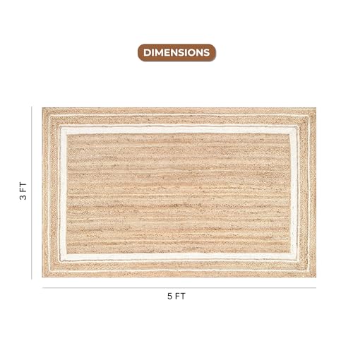 Habere India-All the Cultures Fabricating India Carpet for Living Room, Jute Floor Mat, Rugs for Living Room, Jute Centre Table Carpet (White, 3 * 5 Rectangular)