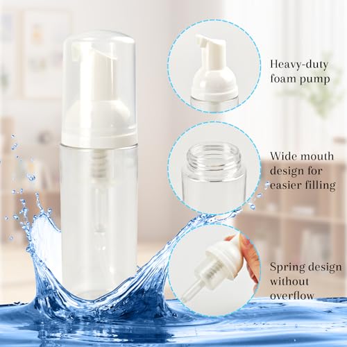 60ml/6oz Travel Foam Pump Bottle Clear Refillable Mini Foam Pump Containers for Face Wash,Skincar, Lash Shampoo & Skincare (6, transparent)3