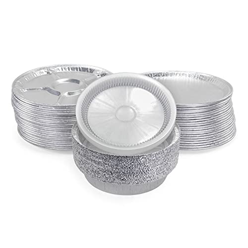 IDL Packaging 75 pc Aluminum Catering Set with 25 Lazy Suzan Trays, 25 Flat Trays and 25 Pans with Lids - Disposable Round Aluminum Foil Containers for Baking, Catering, Party Servings