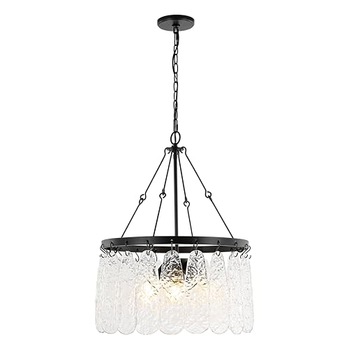 SAFAVIEH Lighting Collection Selene Black/Clear Glass 4-Light Hanging Adjustable Chandelier Light Fixture (LED Bulbs Included)