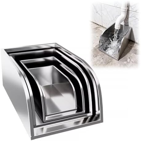 Heavy Duty Downspout Splash Tray, 304 Stainless Steel Rainwater Diverter, Garden Foundation Protection, Durable Gutter Extension, Prevents Erosion & Water Damage
