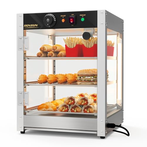 Bonnlo Commercial Food Warmer Display with Tri-Colors and Adjustable Shelf, 3-Tier Electric Countertop Warmers for Hamburger, Chicken, Bread, Pizza Warmer in Restaurant, Cafe, Store 800W 86℉-185℉