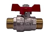 FF - Sanitärtechnik Kugelventil mit Flügelgriff, Messing Vernickelt, Aussengewinde, 50 bar, 2 Anschlüsse, Vernickelt Silber mit Rotem Griff (1")