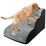 Dromzen Scaletta per Cani 3 Gradini, Rampa con Copertura Rimovibile Lavabile, Scale in Spugna, Scala di Piccola Taglia, Scala Antiscivolo per Animali Domestici(Grigio)