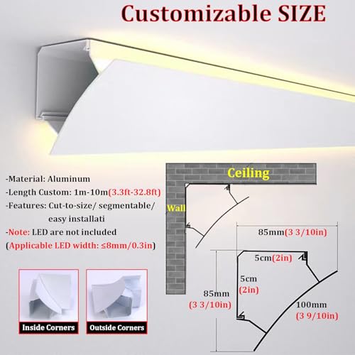 Profilé aluminium LED angle de 1 à 10m avec diffuseur linéaire découpable