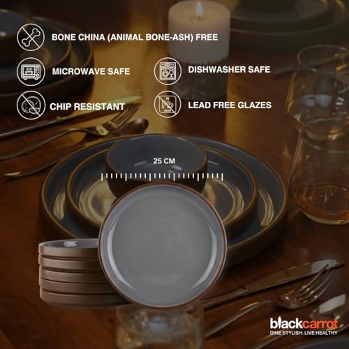 Image of BlackCarrot Ceramic Modern Dinner Set, 12 Pcs, Brown | Crockery Set | Ceramic Plate Set | Glossy Finish | Plates and Bowls (Black Carrot Brown Stoneware, 12 Piece), Bone China Free