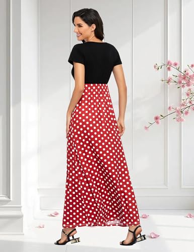 Image of Lacavocor Womens Short Sleeve Maxi Dresses Empire Waist Long Dress