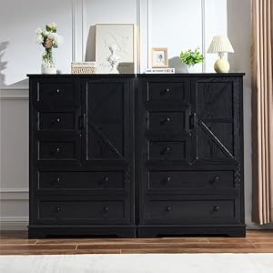 SOOWERY Dresser for Bedroom, 5 Drawer Wood Dresser, Black Dresser Farmhouse Dressers with 5 Wooden Drawers and Storage Cabinet, 48 Inch Tall Chest of Drawers for Bedroom, Living Room SOOWERY Dresser for Bedroom 5 Drawer Wood Dresser Black Dresser Farmhouse Dressers with 5 Wooden Drawers and Storage Cabinet 48 Inch Tall Chest of Drawers for Bedroom Living Room