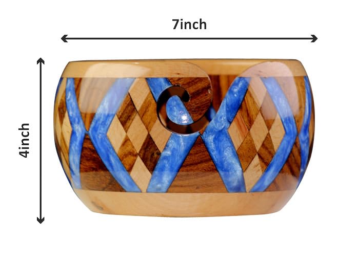Image of Wooden Yarn Bowl for Knitting Yarn Bowl for Crocheting, Yarn Storage Bowl to Prevent Slipping, Wooden Yarn Holder, Best Gift for Crochet (#Design-6)
