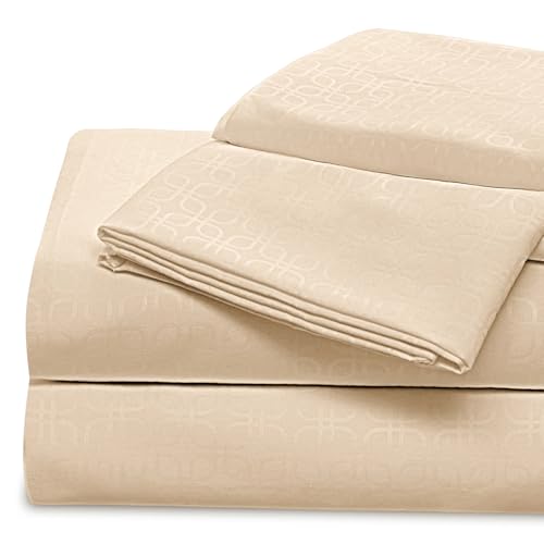 Image of SLEEP ZONE 3 Pieces Sheet & Pillowcase Sets, Luxury Embossed Sheets Set for Kids, Deep Pocket 16 inch,Super Soft, Wrinkle Free, Fade Resistant, Easy Care (Beige-Four Leaf Clove, Twin)