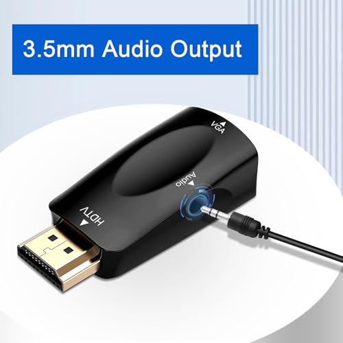 HENGBIRD adapter HDMI na VGA 2 sztuki z kablem audio dla PC, laptopa, monitora, projektora Full HD 1080P adapter HDMI na VGA z 3,5mm złączem klinowym przenośny do biura, szkoły i domu