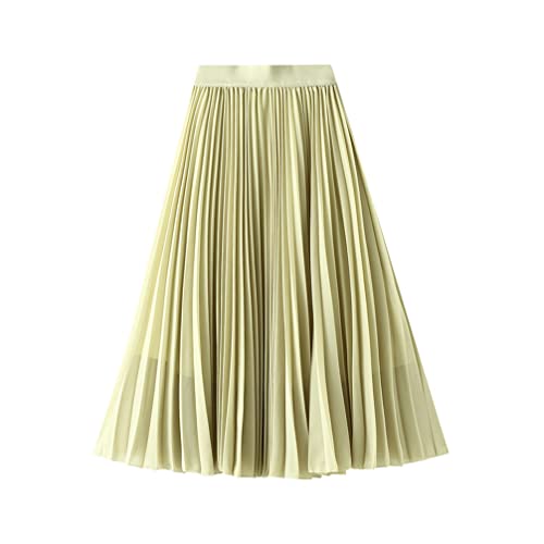 JMSUN Saia feminina evasê de tule, cintura elástica, cintura alta, rodada, saia plissada, casual, ch