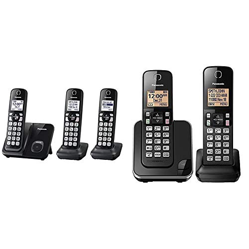 Panasonic Expandable Cordless Phone System - 3 Handsets (Black) & Expandable Cordless Phone System with Amber Backlit Display  2 Handsets  KX-TGC352B (Black)