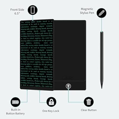 LCD Writing Tablet for Adult: 6.5 Inch Mini Full Screen Drawing Board Reusable Digital Notepad Portable Use for Office Study Teaching