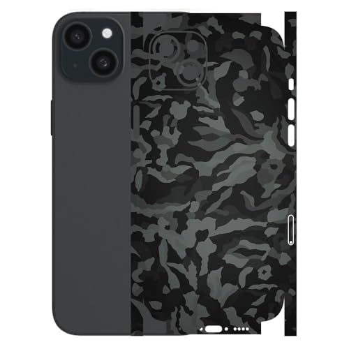 Image of AtOdds - Full Body Back Screen Guard Protector Film - 3D Textured Lamination Wrap Skin Sticker for iPhone 15 Plus | Scratchproof Matte Finish (Design - Black Camo)