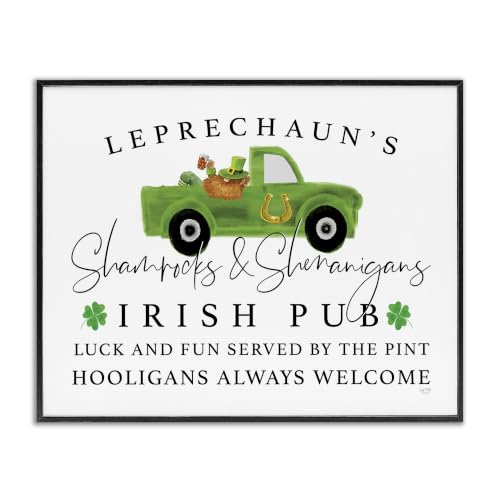 'Irish Pub Whimsical Leprechaun Green Shamrock'| Framed Giclee Art