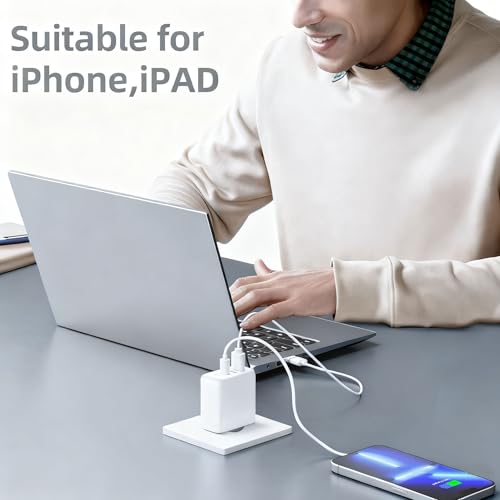 USB-C Ladegerät mit 1,2m und 2m C-C Kabel,4 Ports Mehrfach Charger mit USB-C und USB-A, 40W Schnellladung PD 3.0 Power Adapter USB Netzteil für lPhone 17/16/15/14/14/12/11/XS, G alaxy, lPad,Handys