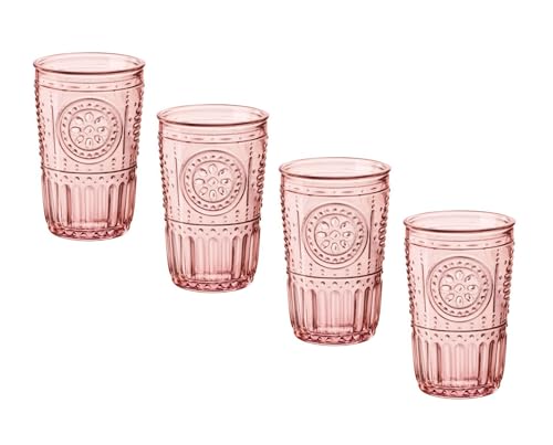 Bormioli Rocco Romantic Set Of 4 Tumbler Glasses, 11.5 Oz. Colored Crystal Glass, Cotton Candy Pink, Made In Italy.