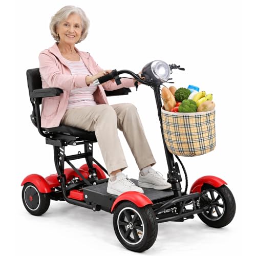 Image of Dragon Mobile EX Medical Power Sooter for Easy & Fun Mobility, Holds 300 lbs, Foldable Detachable Seat with Padded Armrests, Complies with FAA to Be On Airplanes - Matte Red